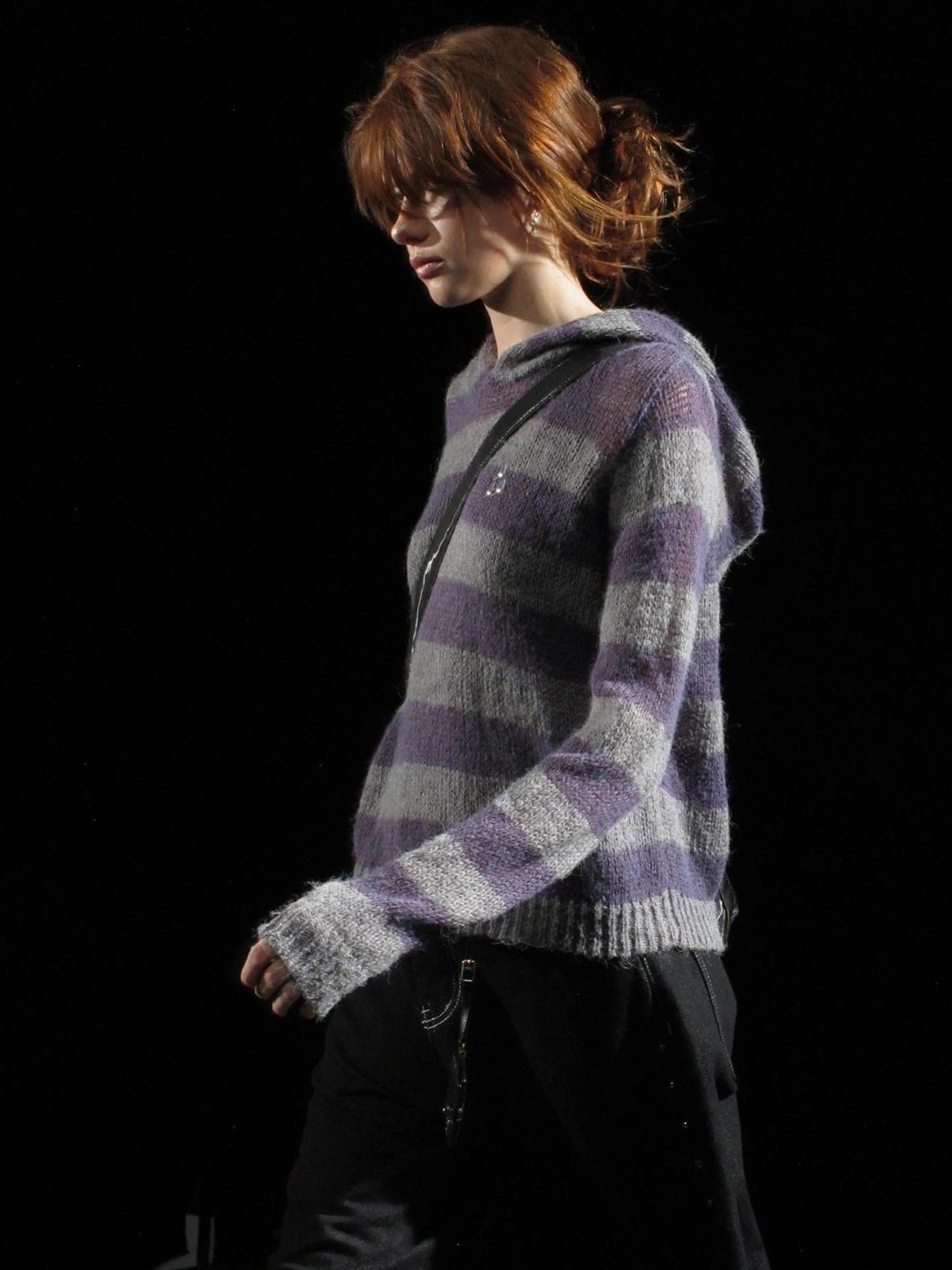 wear And tear Mohair Stripe Hoodie With Openwork Cuffs