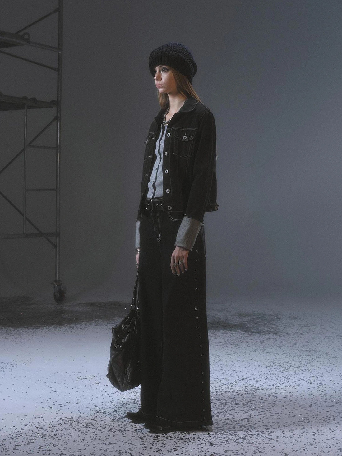 wear And tear Punk Studded Wide Leg Denim Pants