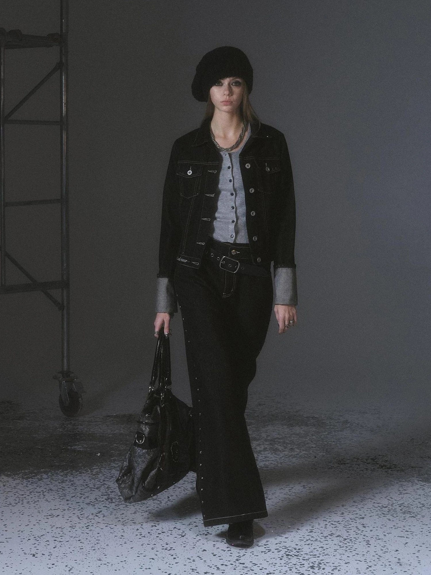 wear And tear Punk Studded Wide Leg Denim Pants
