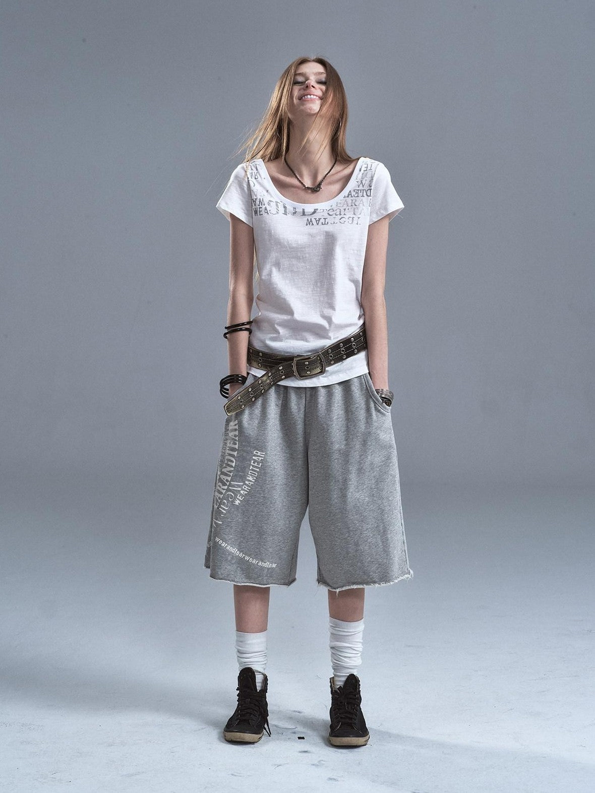 wear And tear Reversible Letter Print Slub Sheer Slim Women&