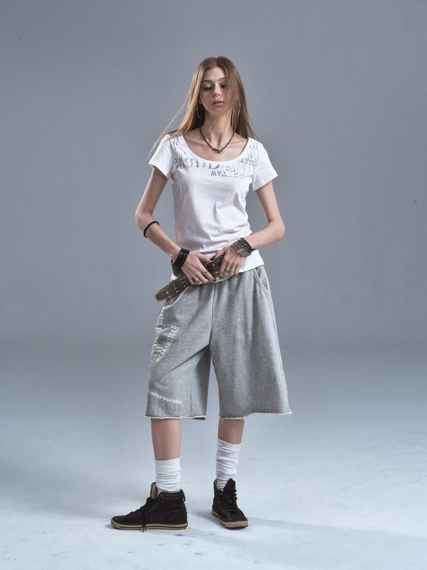 wear And tear Reversible Letter Print Slub Sheer Slim Women&