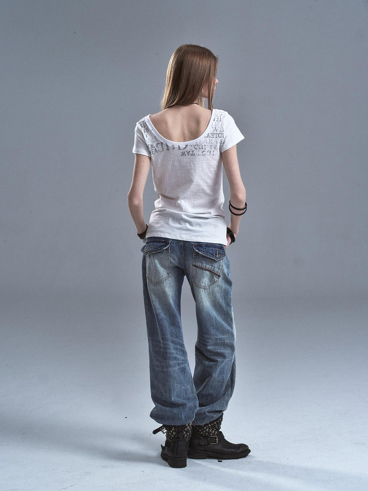 wear And tear Reversible Letter Print Slub Sheer Slim Women&