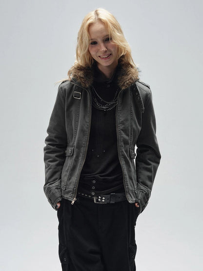 wear And tear Ribbed Punk Mock Neck Long Sleeve Tee With Cross And Grommets