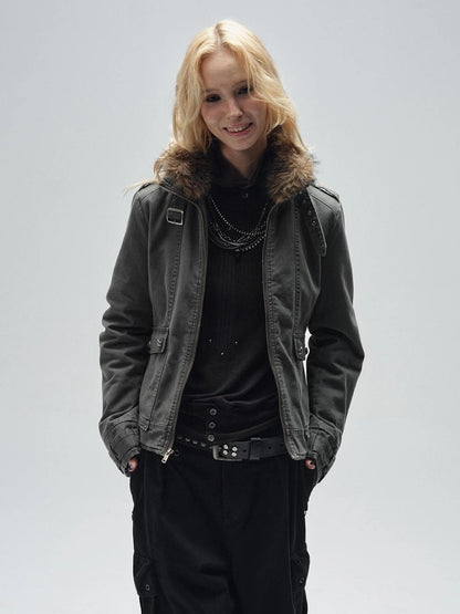 wear And tear Ribbed Punk Mock Neck Long Sleeve Tee With Cross And Grommets