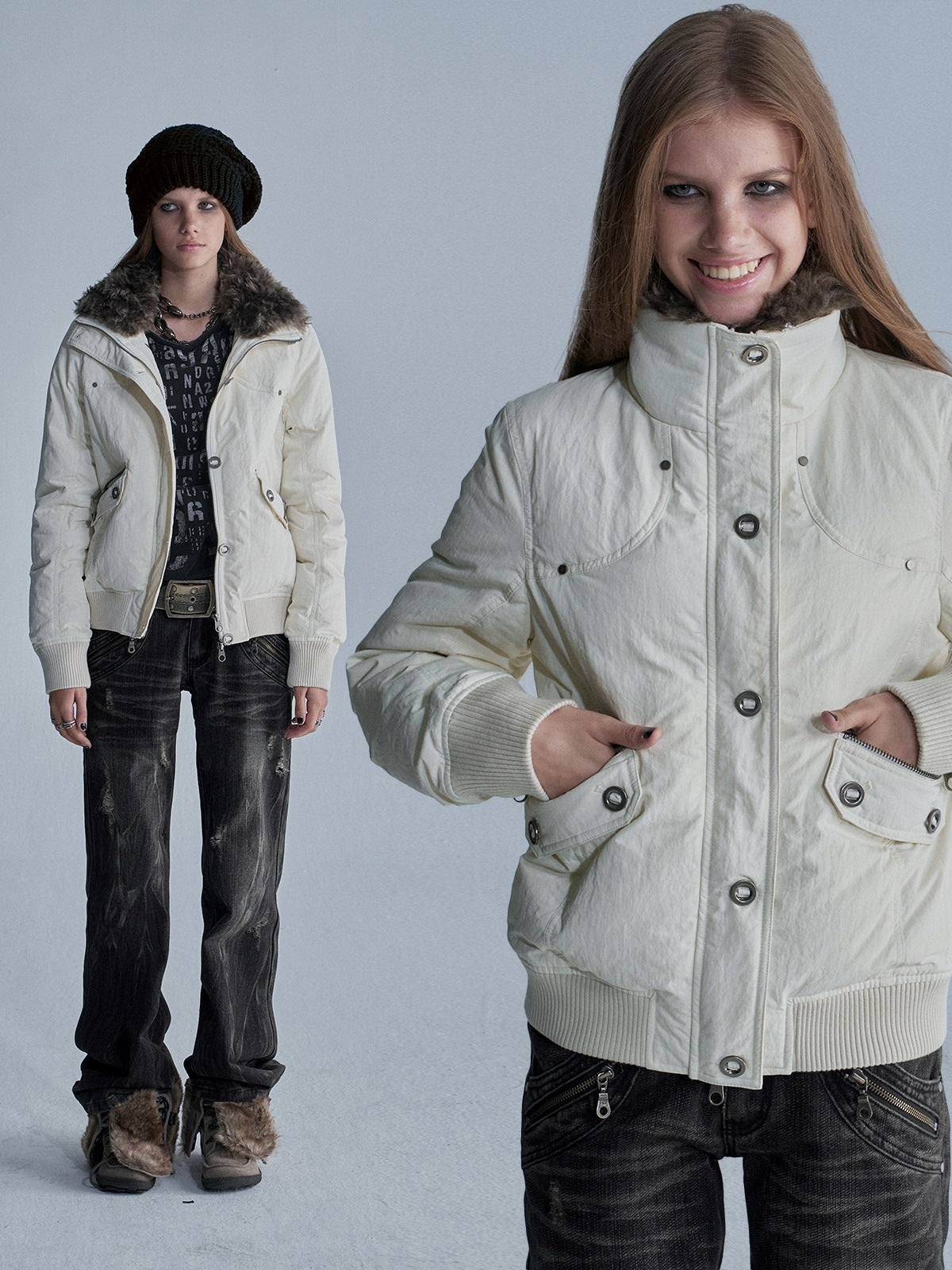 wear_And_tear_Riveted_Faux_Fur_Collar_Two_Way_Zip_Ribbed_Women&