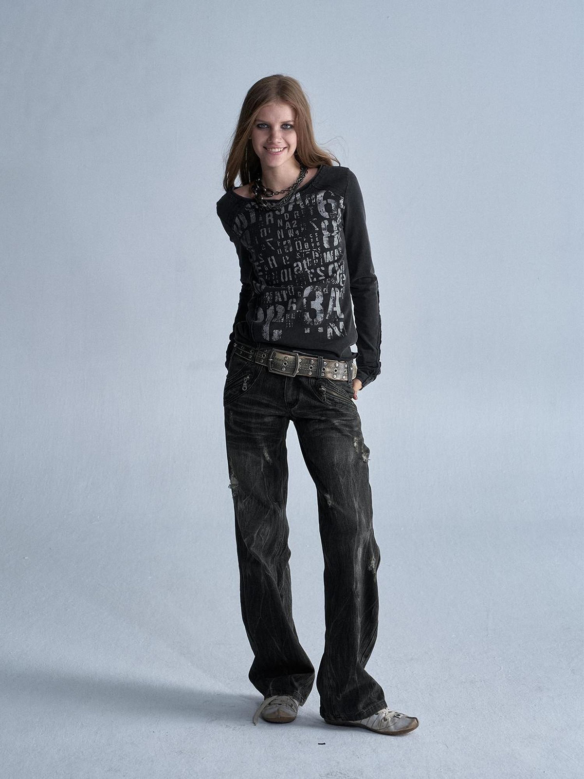 wear And tear Silver Allover Print Asymmetric V-neck Women&