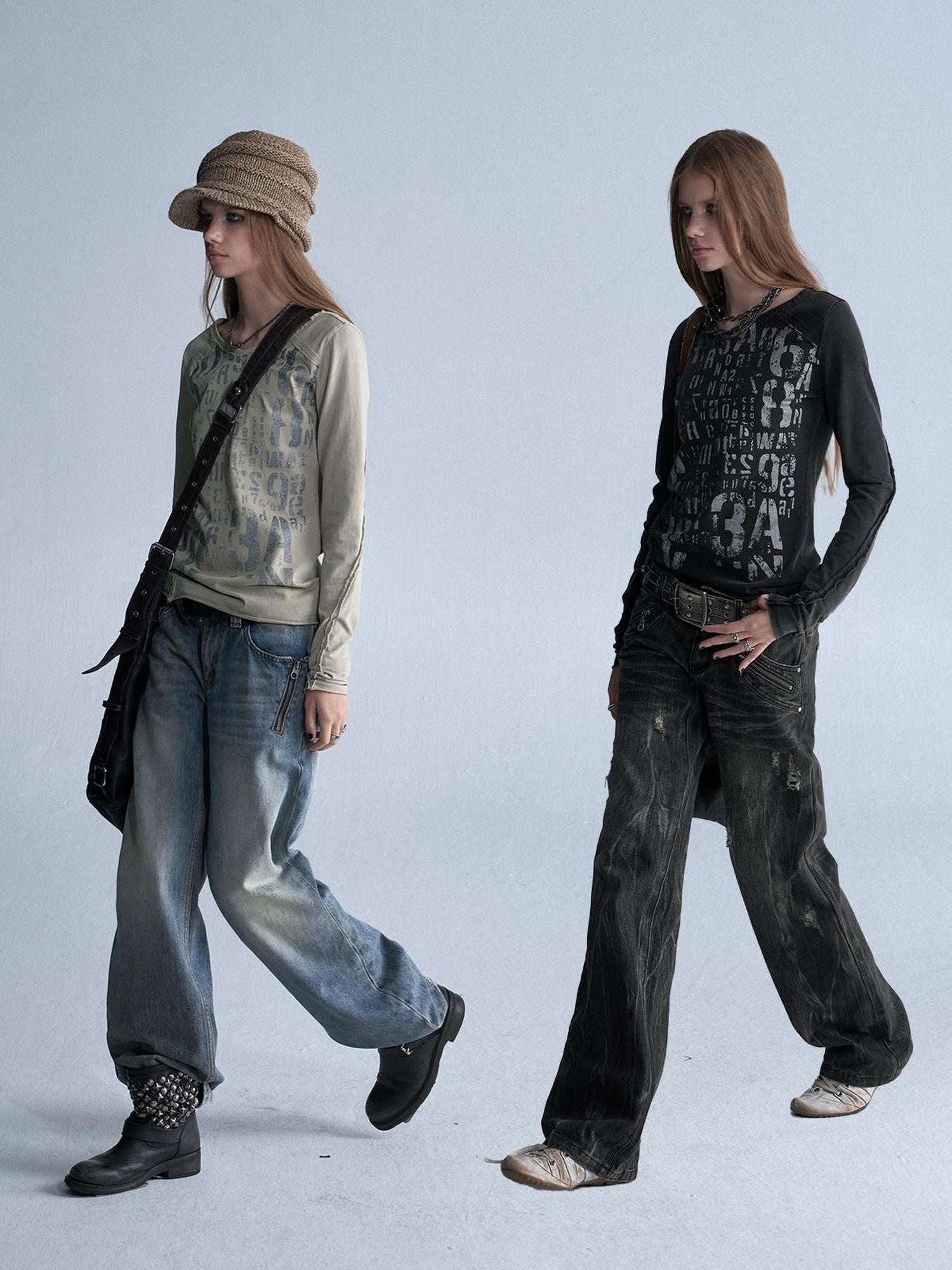 wear And tear Silver Allover Print Asymmetric V-neck Women&