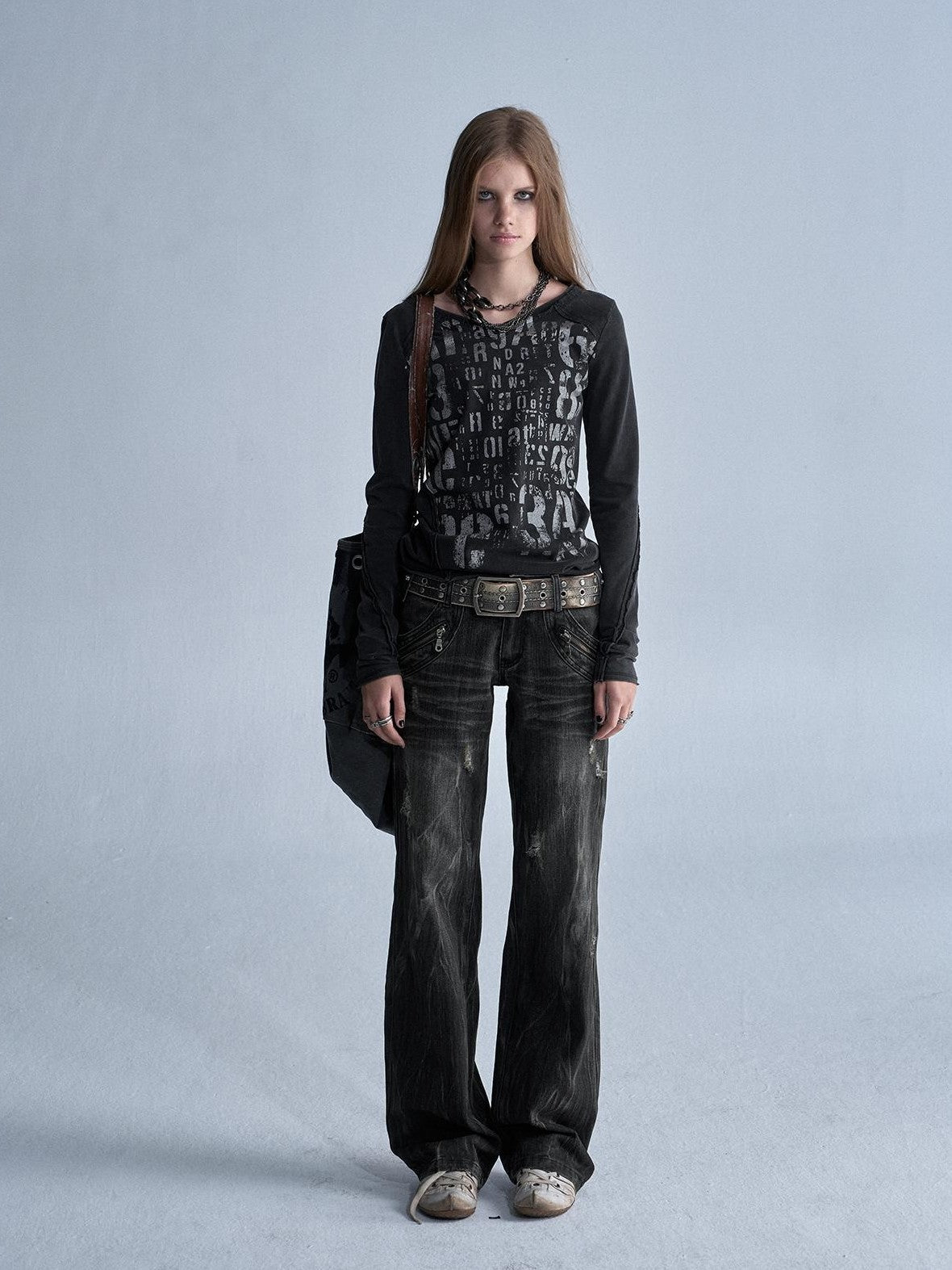 wear And tear Silver Allover Print Asymmetric V-neck Women&