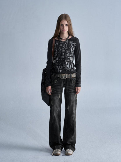 wear And tear Silver Allover Print Asymmetric V-neck Women&