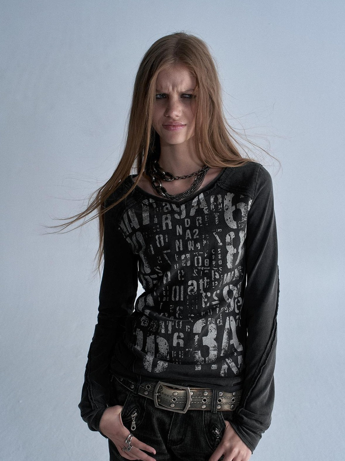 wear And tear Silver Allover Print Asymmetric V-neck Women&