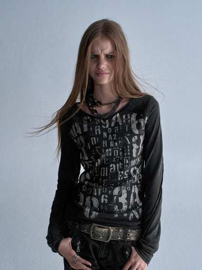 wear And tear Silver Allover Print Asymmetric V-neck Women&