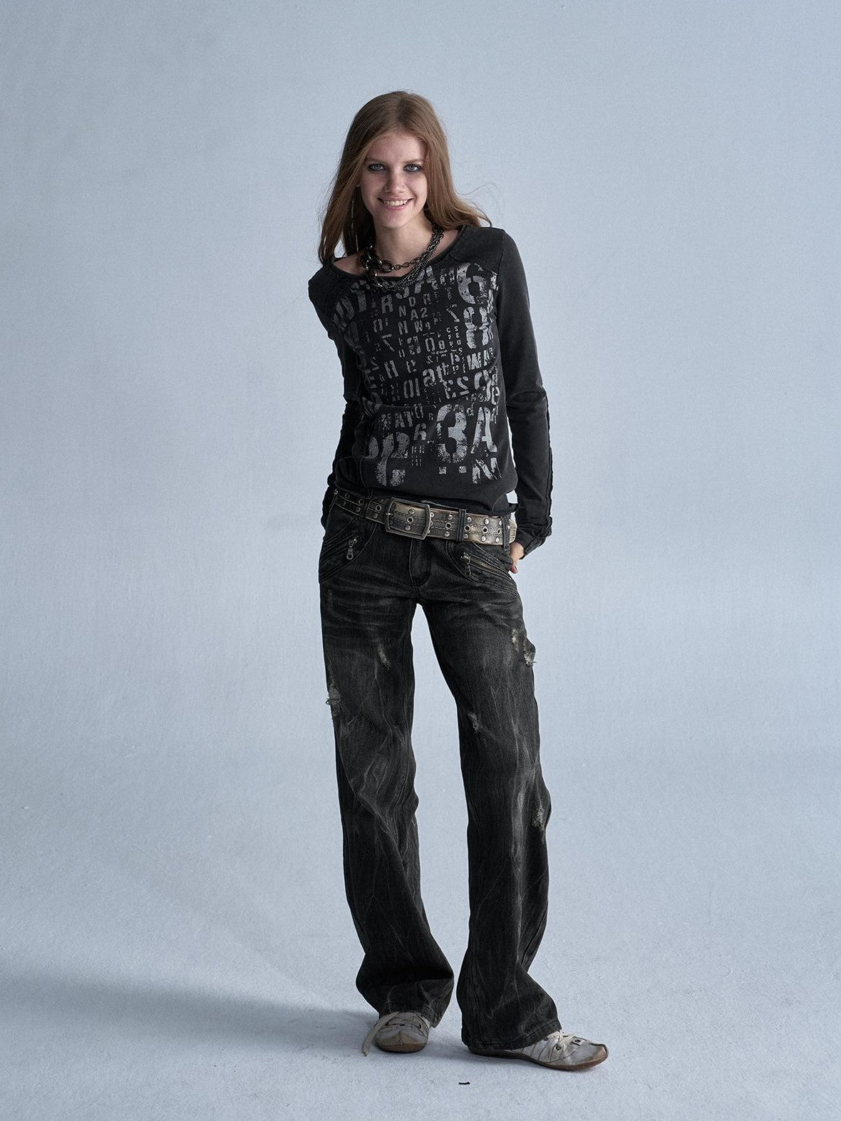 wear And tear Silver Allover Print Asymmetric V-neck Women&