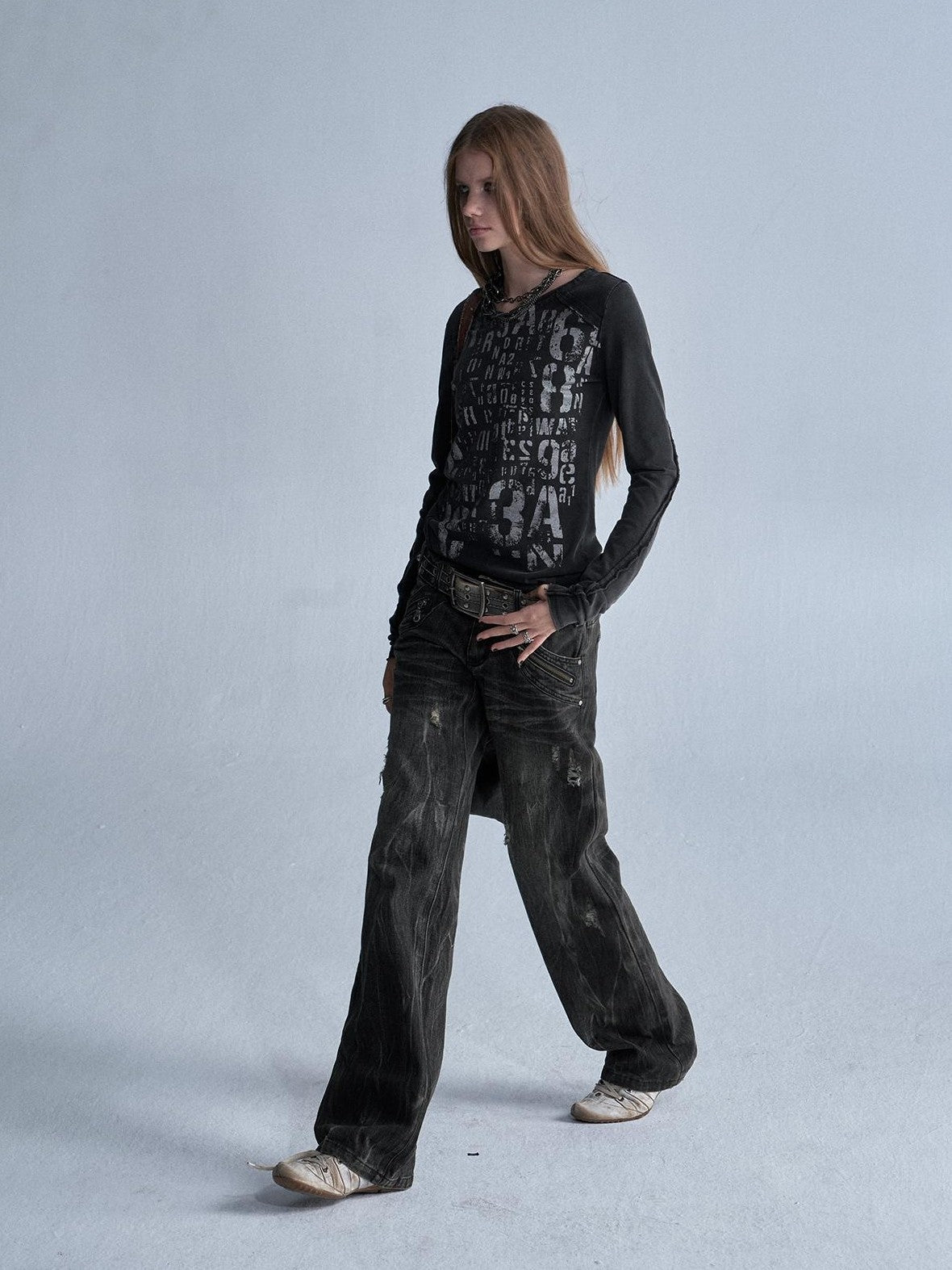 wear And tear Silver Allover Print Asymmetric V-neck Women&