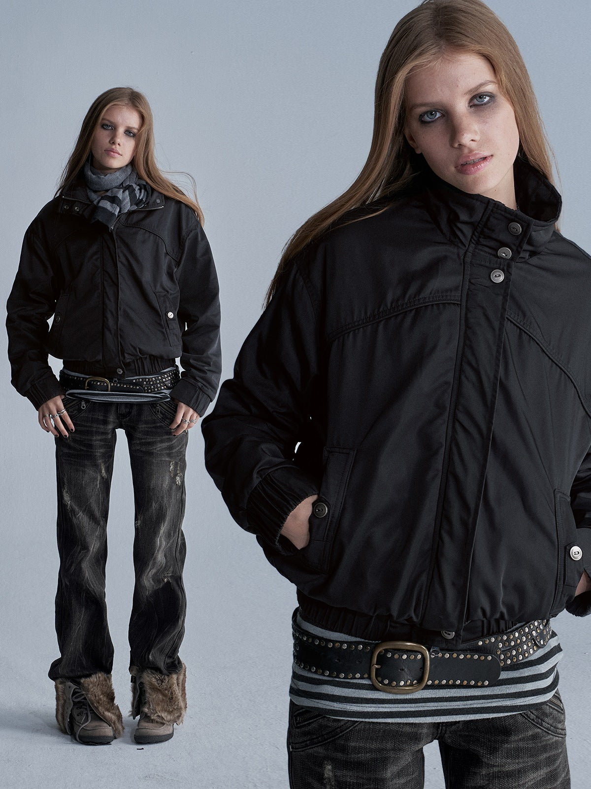wear_And_tear_Stand_Collar_Split_Pocket_Elastic_Hem_Nylon_Fleece_Lined_Women&