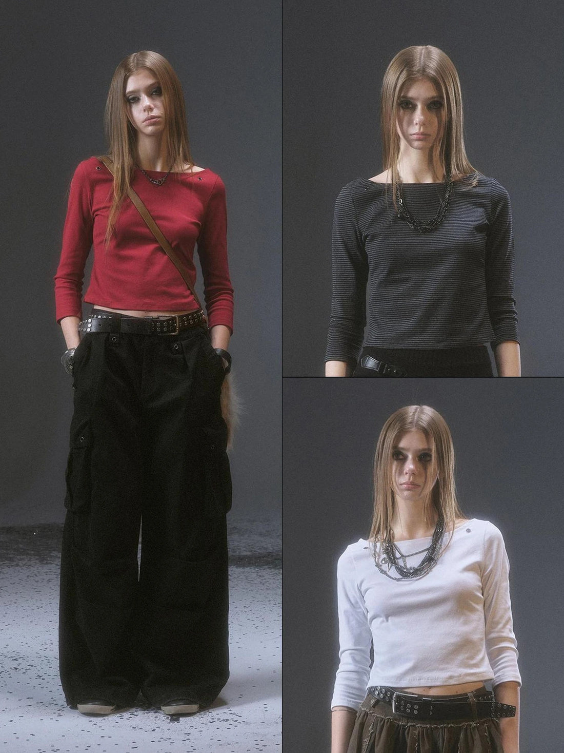 wear And tear Striped Crewneck Tee With Metal Eyelets
