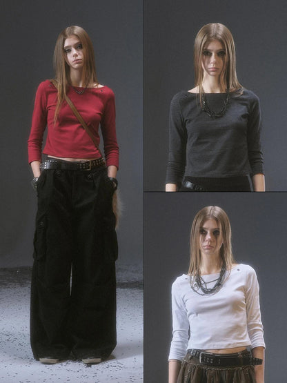 wear And tear Striped Crewneck Tee With Metal Eyelets