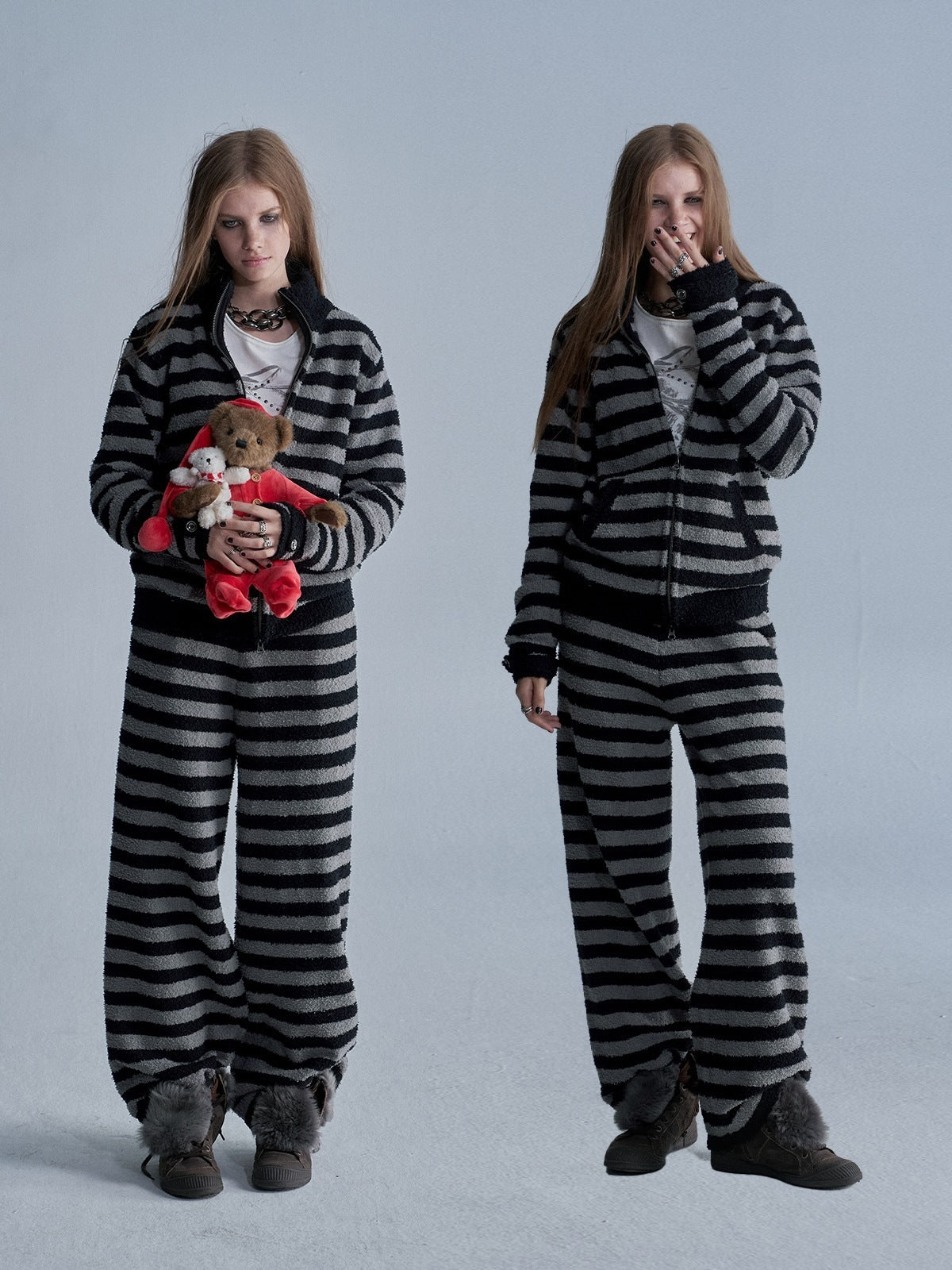 wear_And_tear_Striped_Half_Fleece_Soft_Stand_Collar_Zip_Women&
