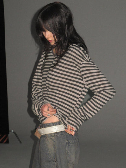 wear And tear Striped Hooded Drawstring Split Punk Women&