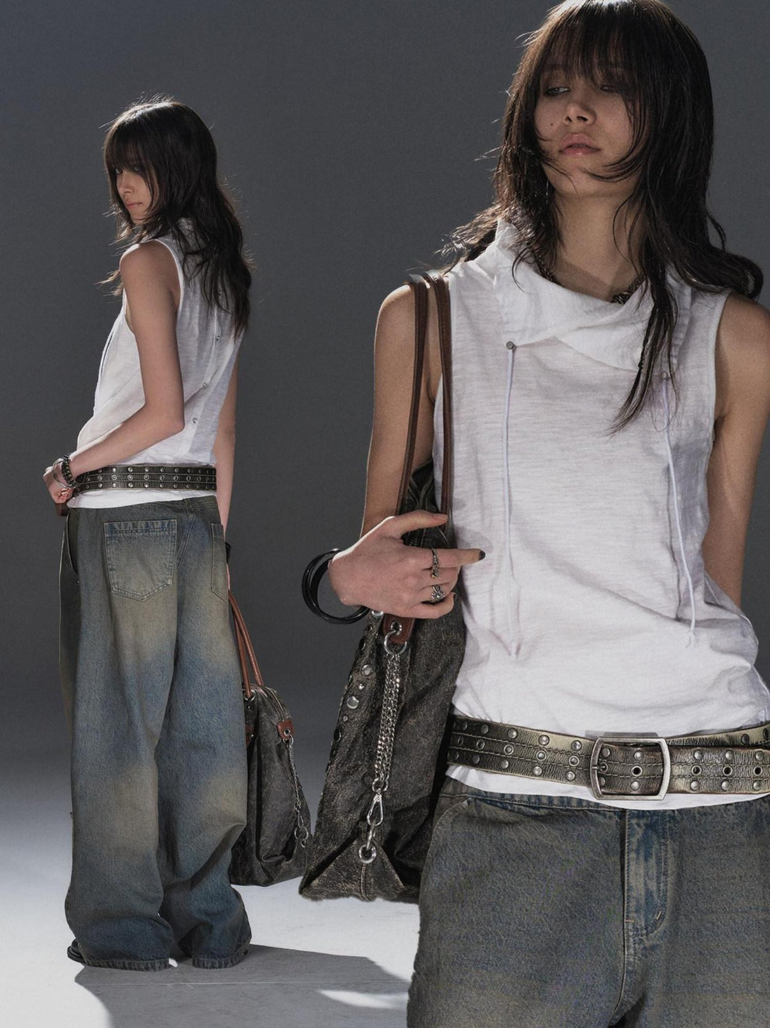 wear And tear Textured Adjustable Drawstring Neck Back Button H Shape Women&