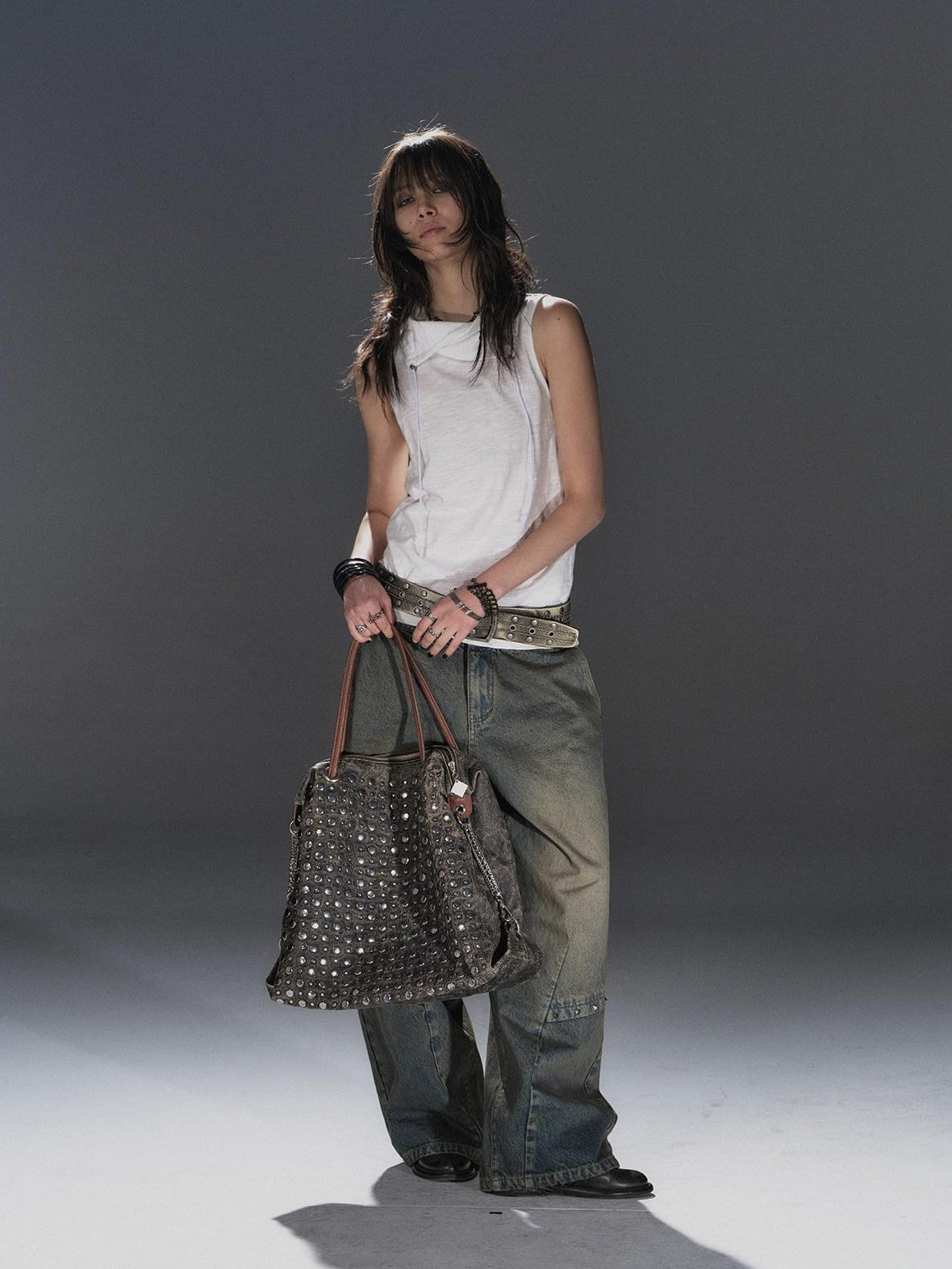 wear And tear Textured Adjustable Drawstring Neck Back Button H Shape Women&