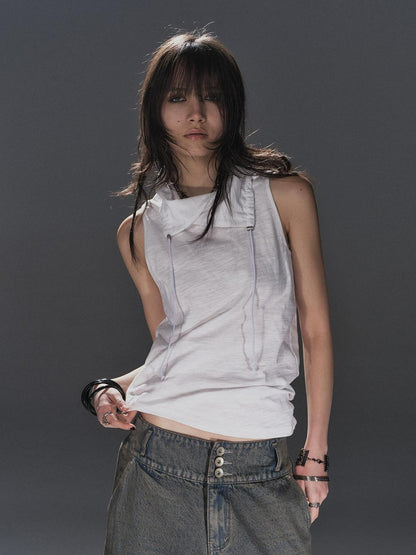 wear And tear Textured Adjustable Drawstring Neck Back Button H Shape Women&