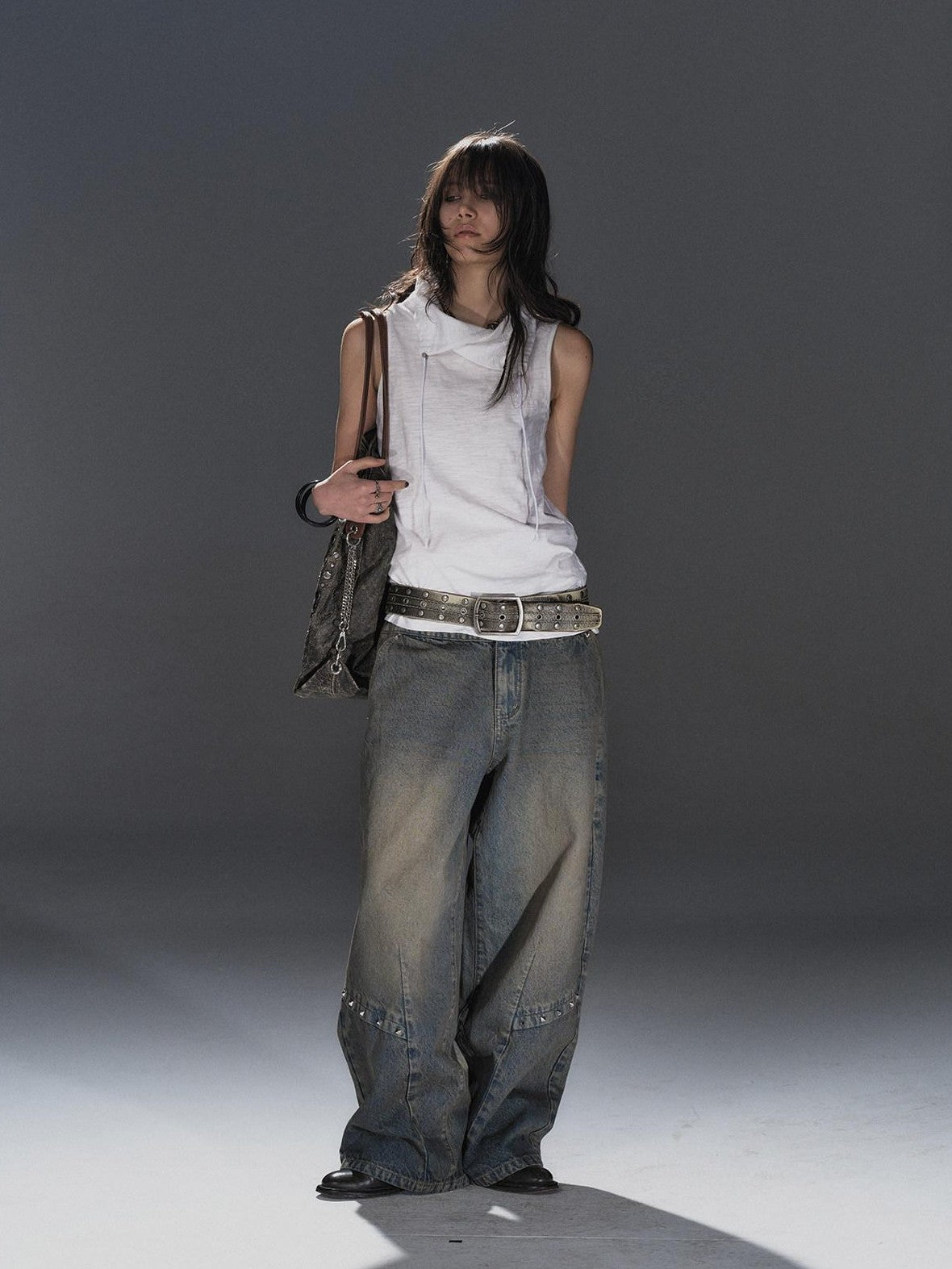 wear And tear Textured Adjustable Drawstring Neck Back Button H Shape Women&