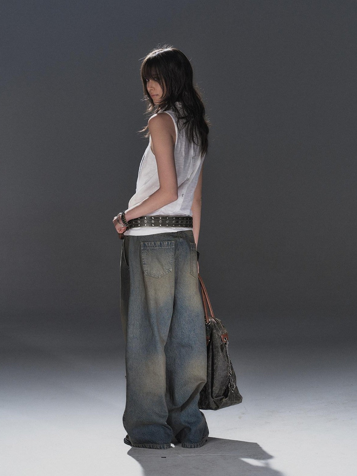 wear And tear Textured Adjustable Drawstring Neck Back Button H Shape Women&