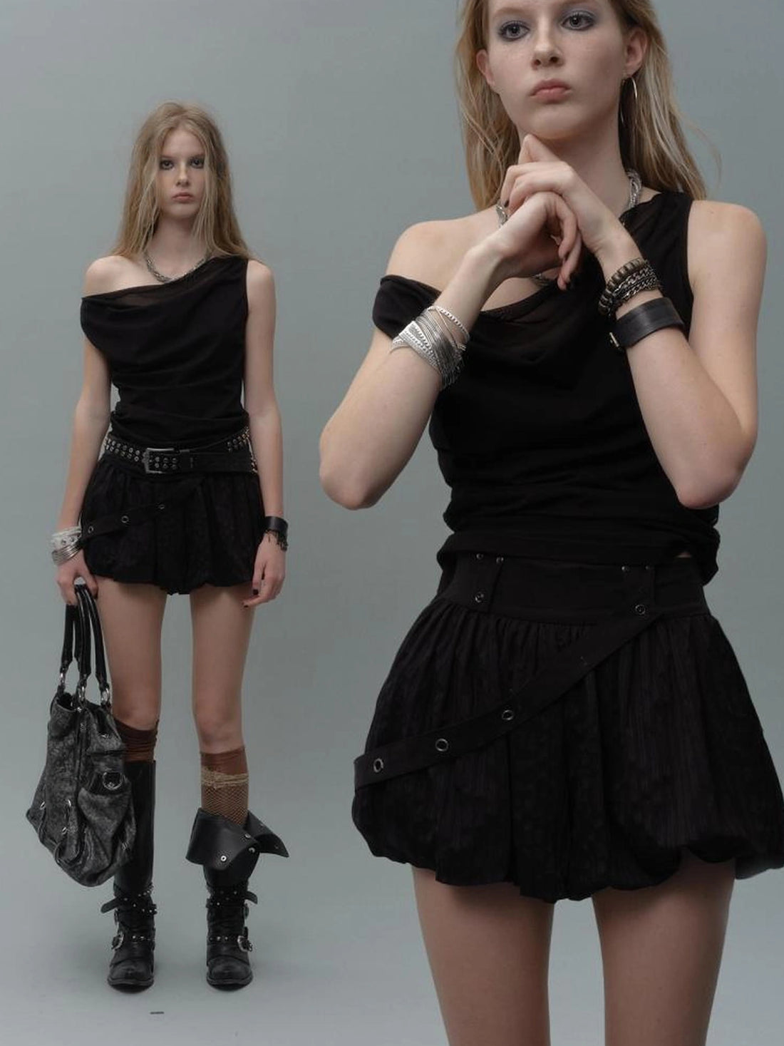 wear And tear Textured Bloom Punk Shorts With Detachable Tie