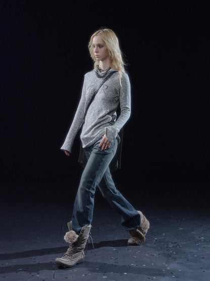 wear And tear Textured Metal Embellished Hooded Knit Sweater