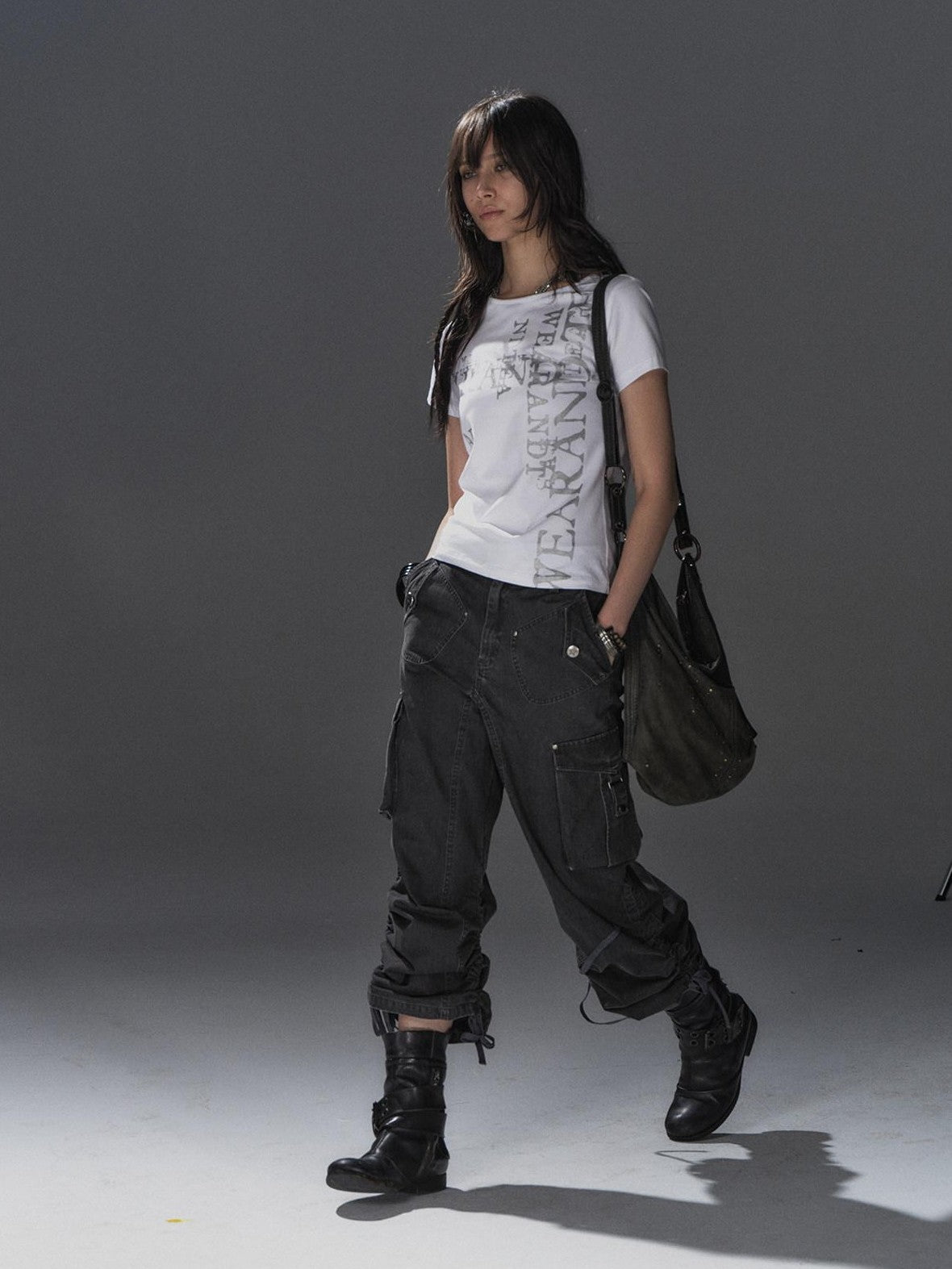 wear And tear Tricolor Silver Punk Garbled Letter Print Women&