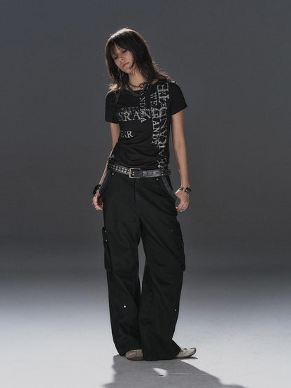 wear And tear Tricolor Silver Punk Garbled Letter Print Women&