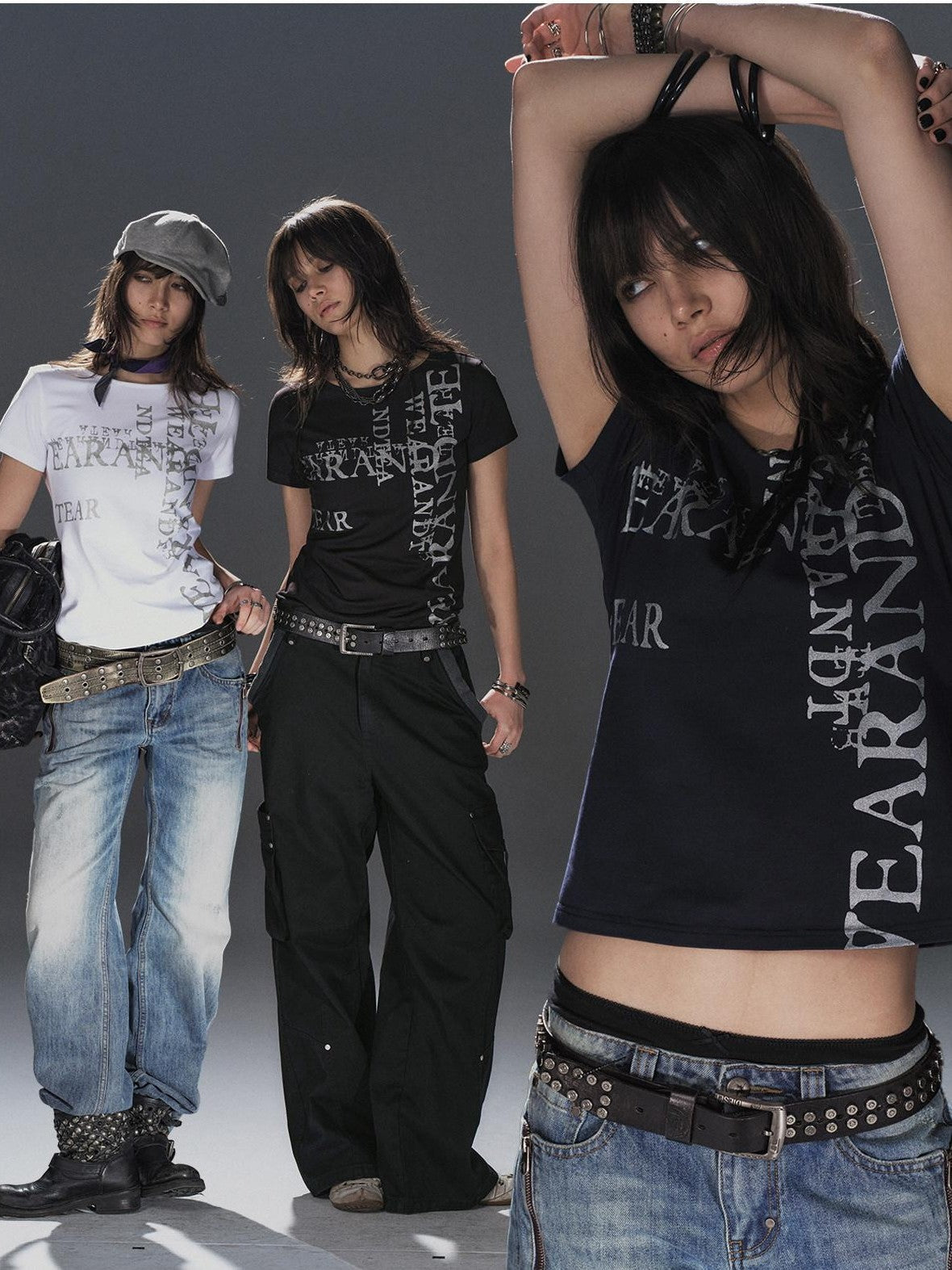 wear And tear Tricolor Silver Punk Garbled Letter Print Women&