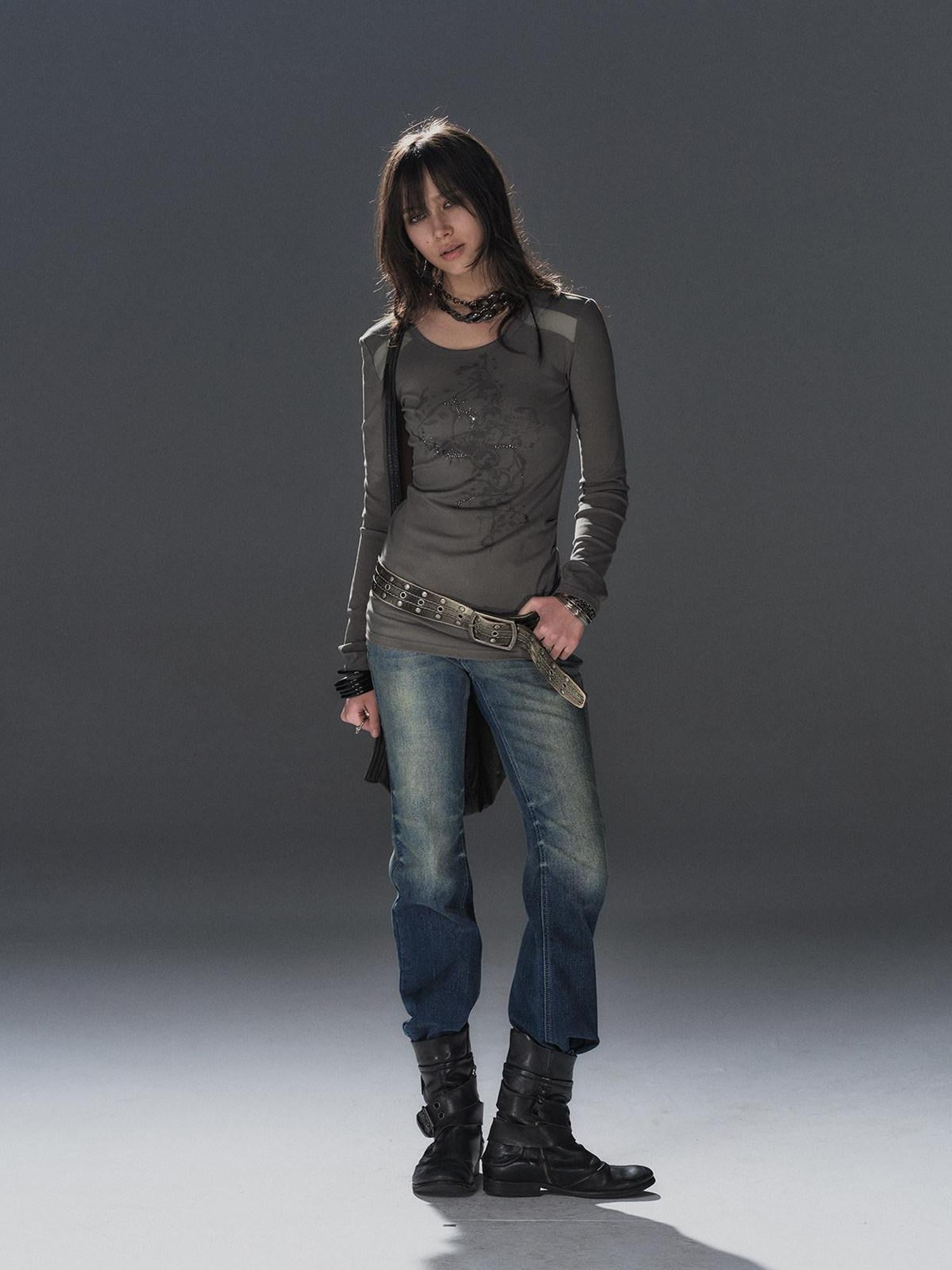 wear And tear Two Tone Mesh Rhinestone Pleated Women&