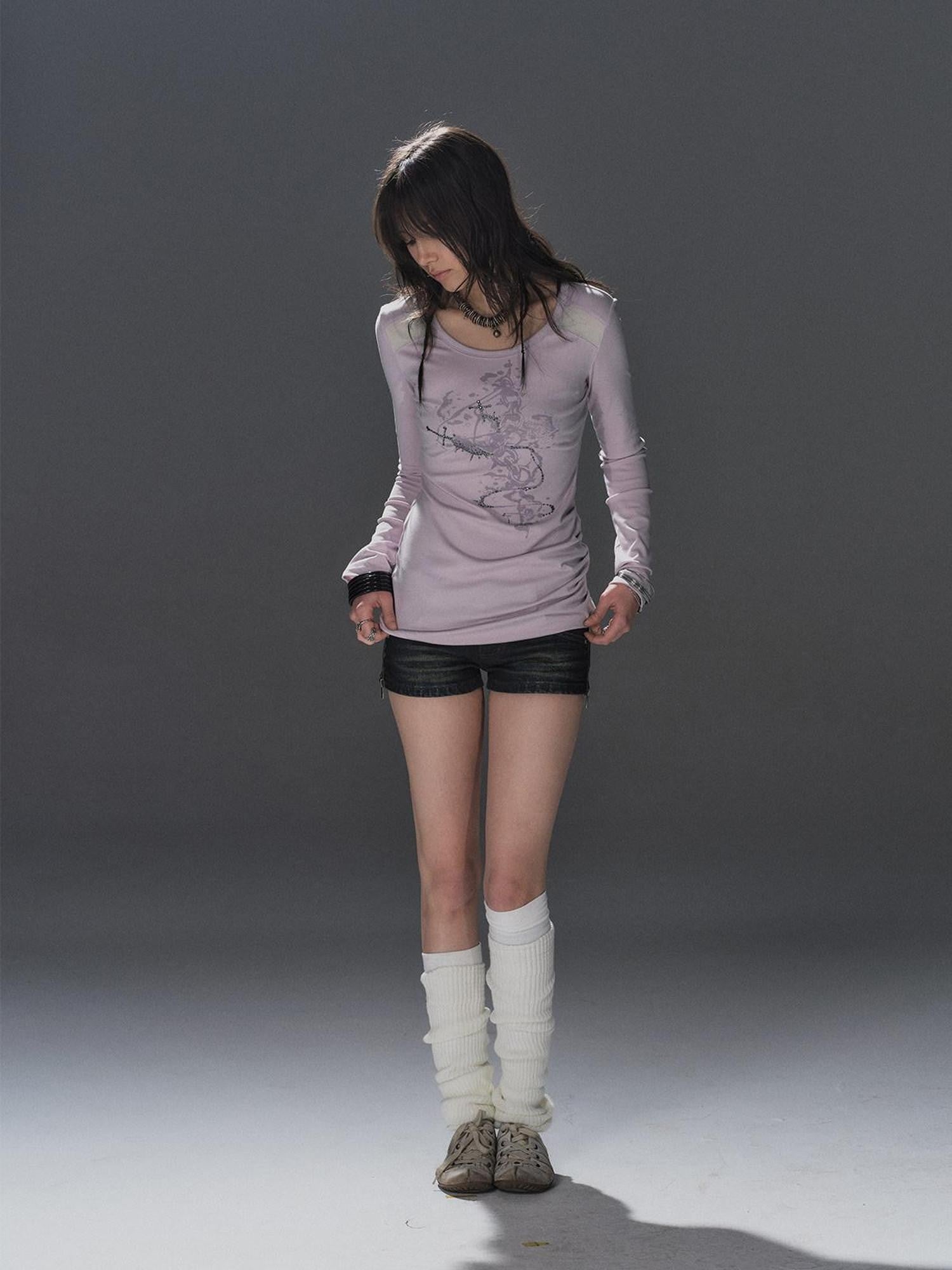 wear And tear Two Tone Mesh Rhinestone Pleated Women&