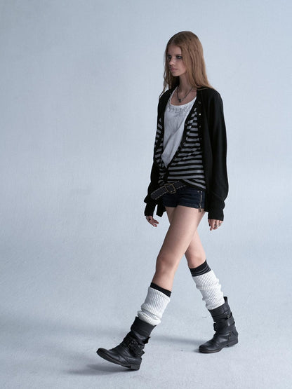 wear And tear V-neck Faux Two Piece Striped Studded Punk Women&