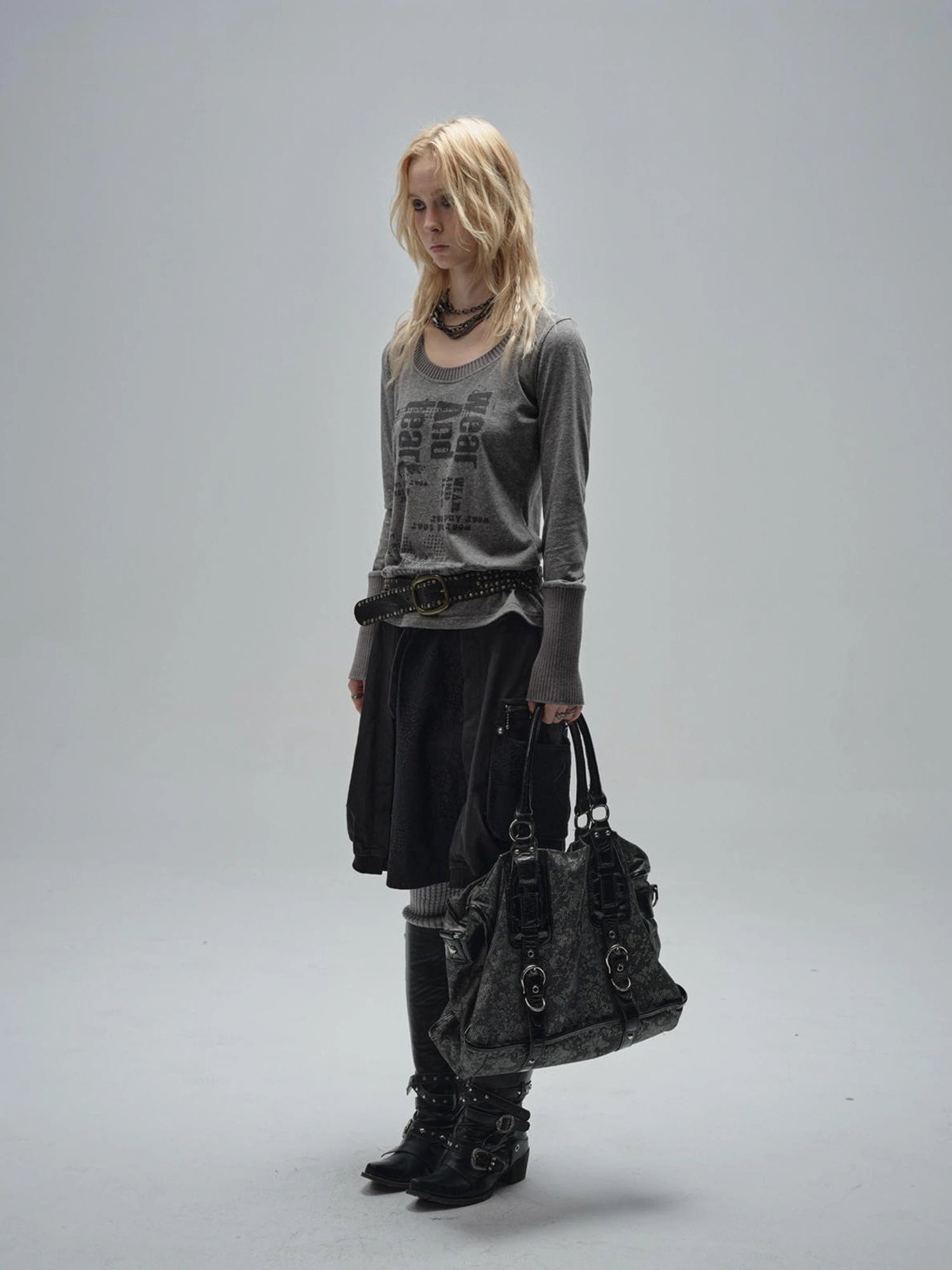 wear And tear V-neck Punk Print Sweatshirt With Drawstring Hem