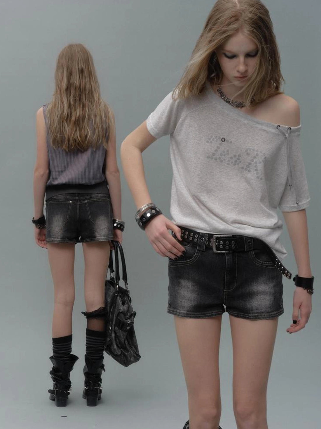 wear And tear Vintage Black Washed Stretch Denim Shorts