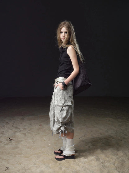 wear And tear Vintage Camo Cargo Shorts With Drawstring Studs