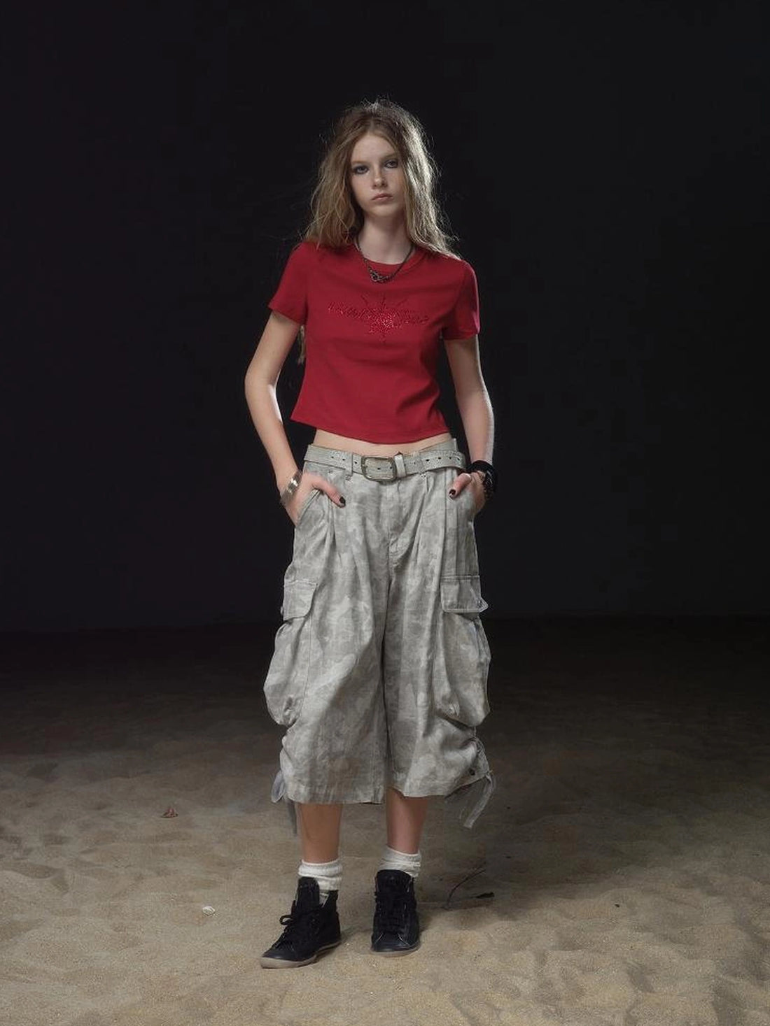 wear And tear Vintage Camo Cargo Shorts With Drawstring Studs