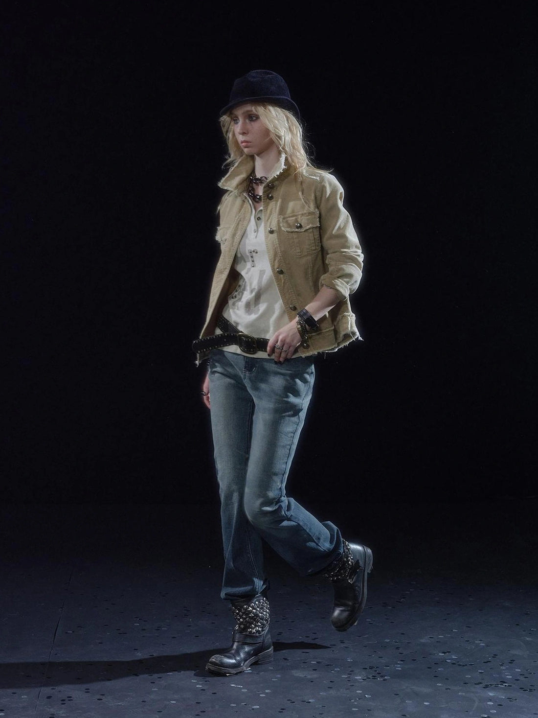 wear And tear Vintage Corduroy Shirt Jacket With Raw Edge Metallic Buttons