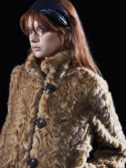 wear And tear Vintage Cropped Faux Fur Coat With Leather Trim