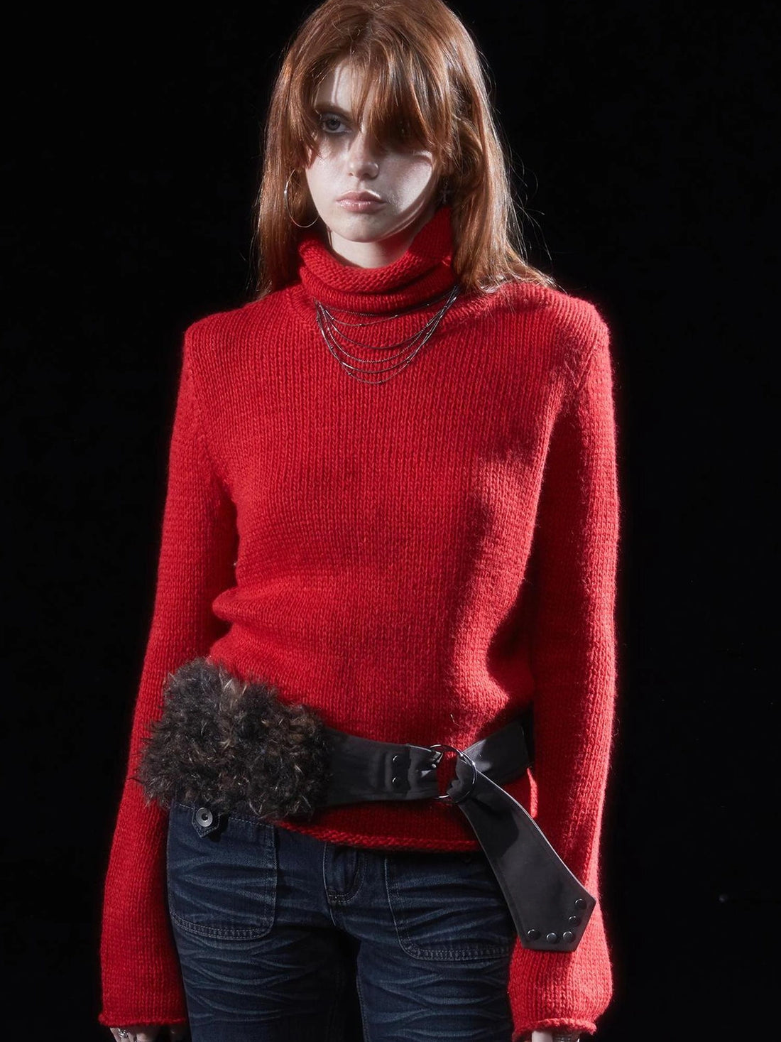 wear And tear Vintage Two Tone Faux Shearling Y2k Studded Belt