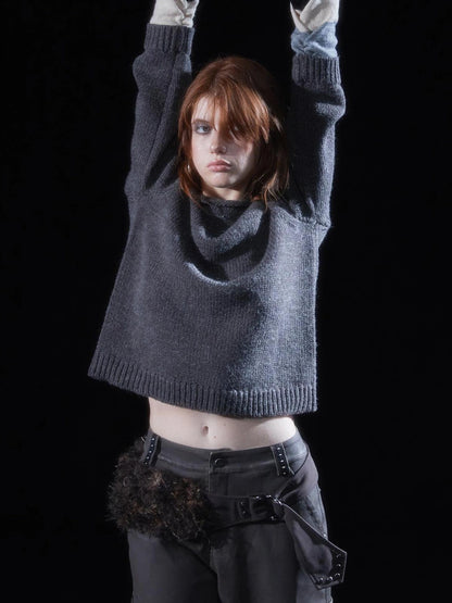 wear And tear Vintage Two Tone Faux Shearling Y2k Studded Belt