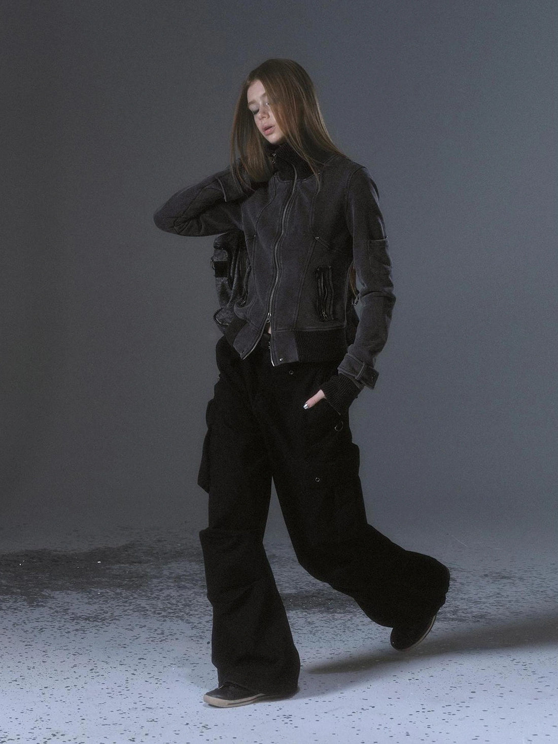 wear And tear Vintage Wash Zip Up Cropped Hoodie