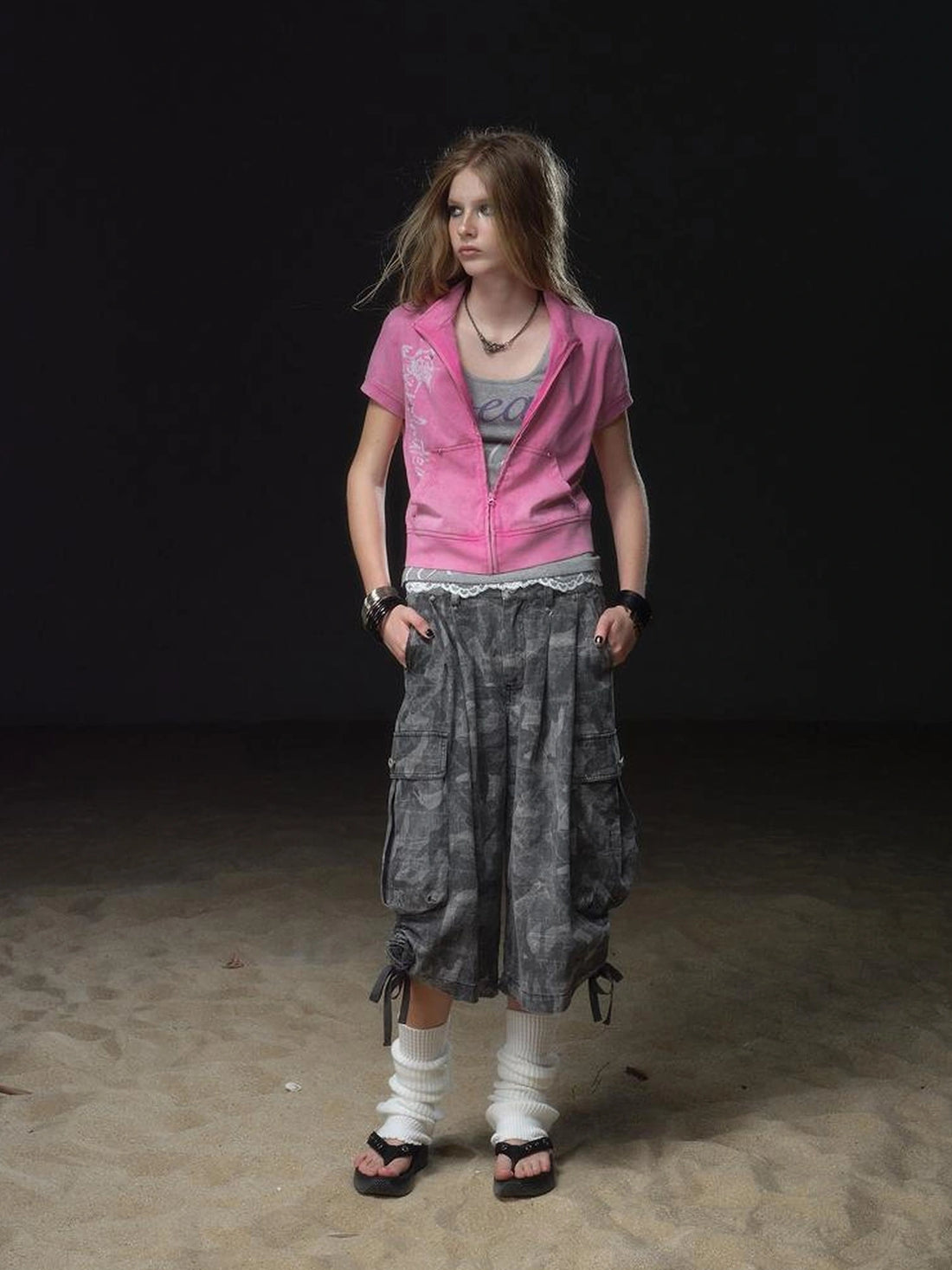 wear And tear Vintage Washed Cropped Zip Hoodie With Conch Print