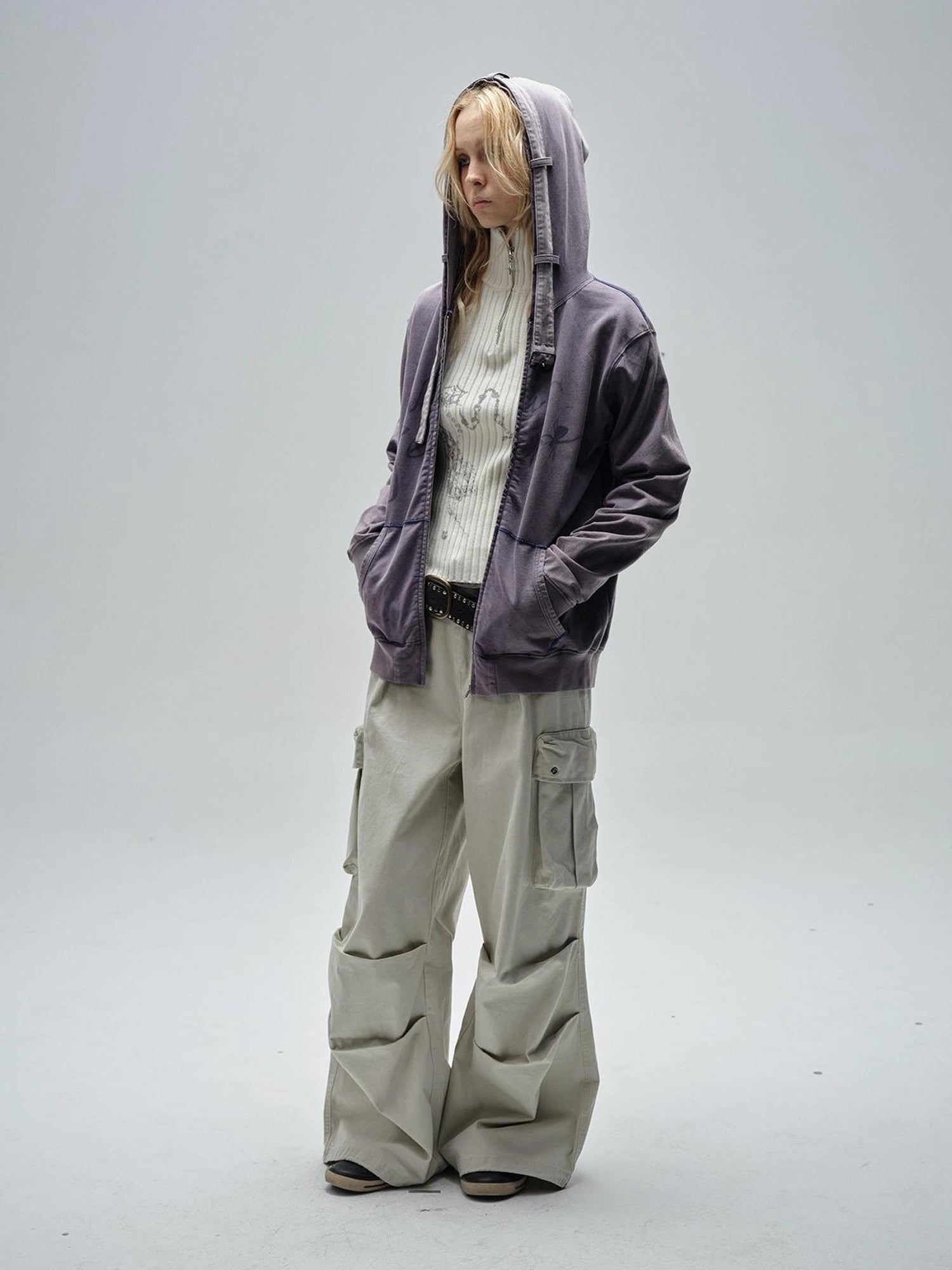 wear And tear Vintage Washed Hoodie With Spider Print