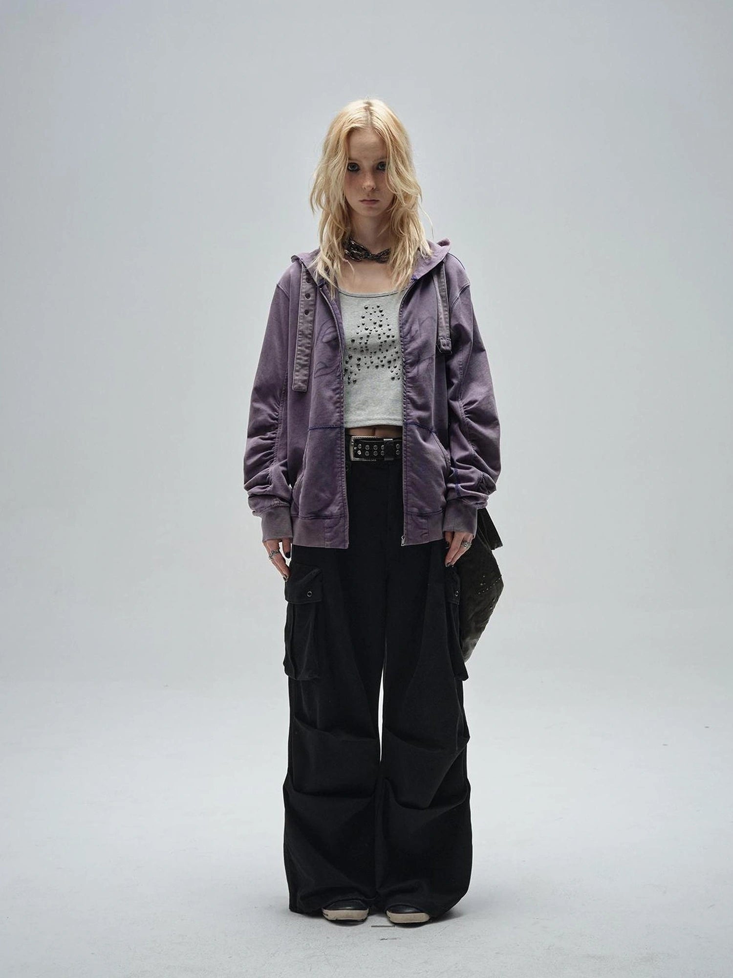 wear And tear Vintage Washed Hoodie With Spider Print