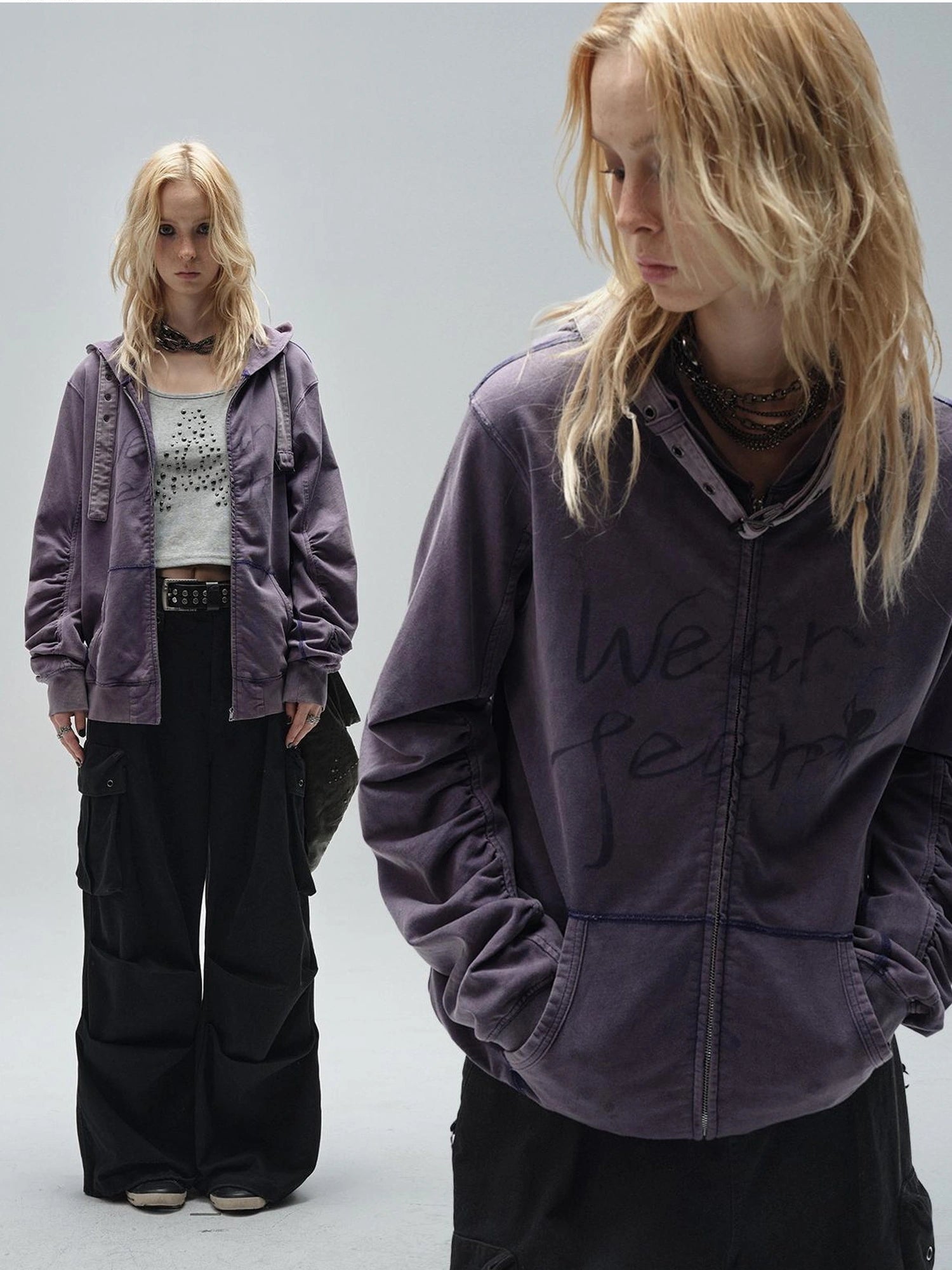 wear And tear Vintage Washed Hoodie With Spider Print
