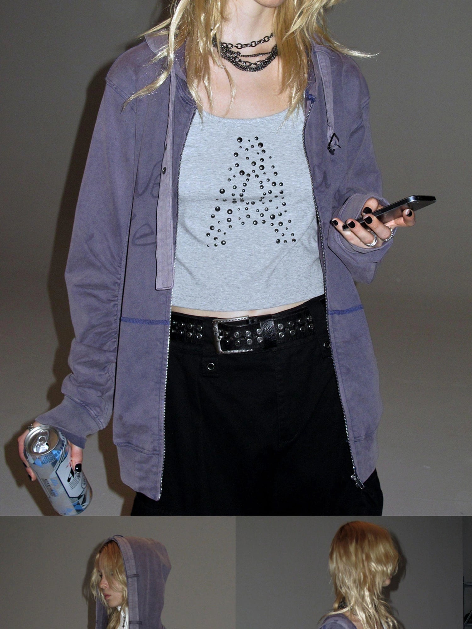 wear And tear Vintage Washed Hoodie With Spider Print