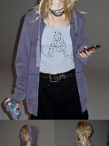wear And tear Vintage Washed Hoodie With Spider Print